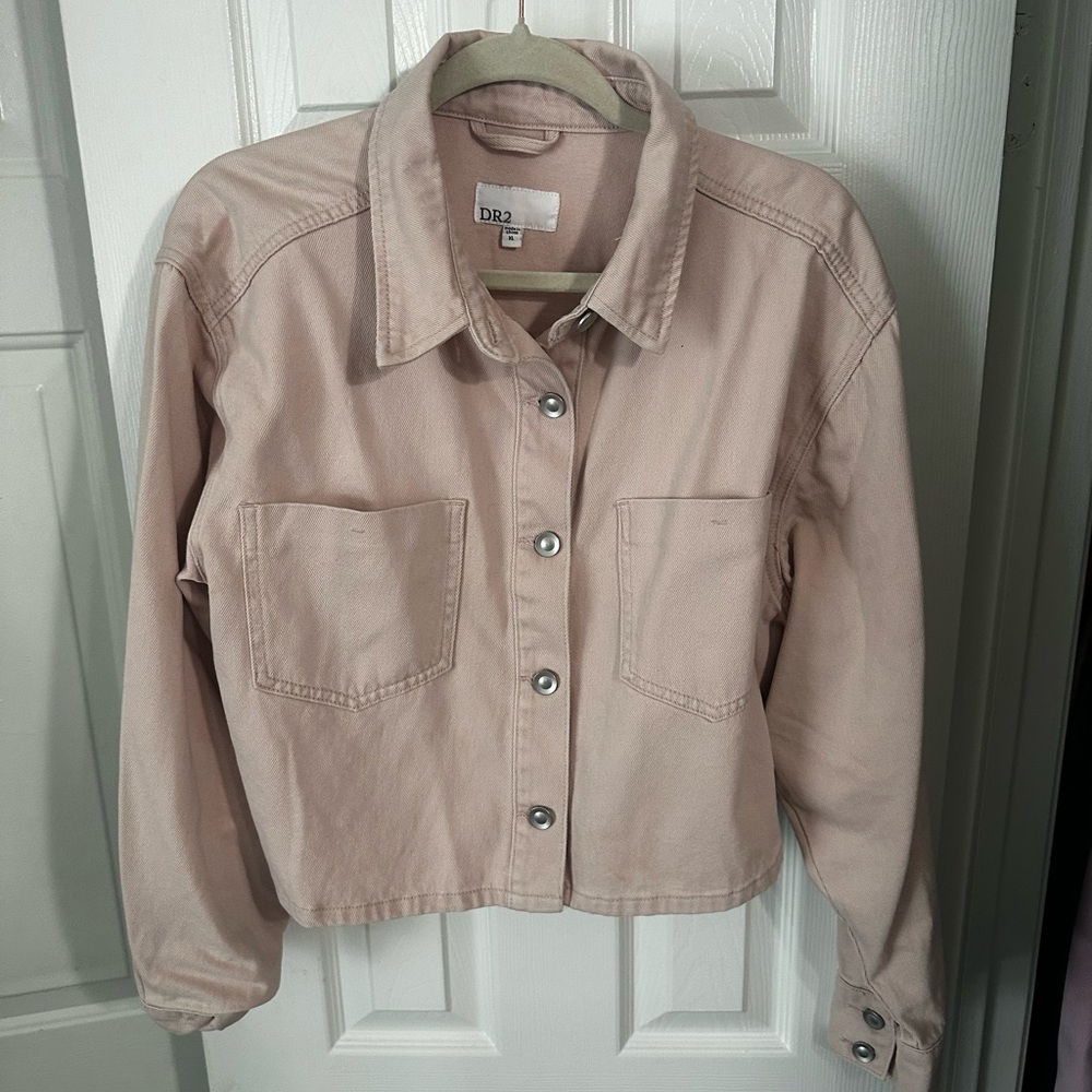 DR2 Pink Cropped Jean Jacket with Frayed Hem